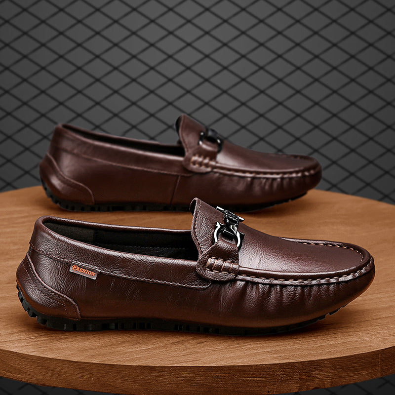 Herren eleganter Mokassin‑Loafer aus softem Kunstleder mit dekorativer Metallschnalle und profilierter Gummilaufsohle Drune