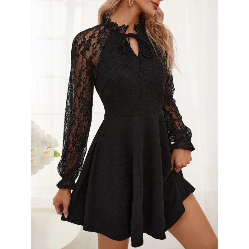 Damen Kleid mit Spitzenärmeln und Taillenschnitt Drune