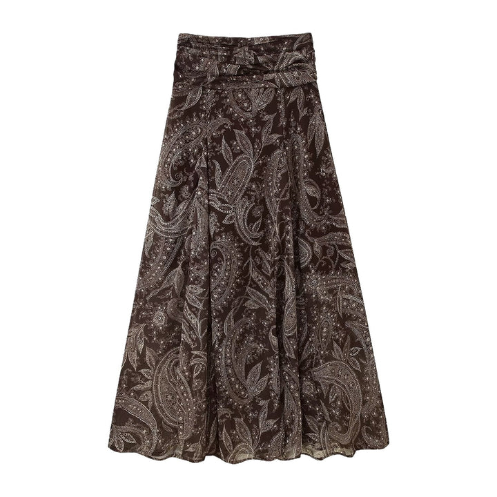 Damen eleganter Maxirock mit floralem Paisleymuster und elastischem Bund Drune
