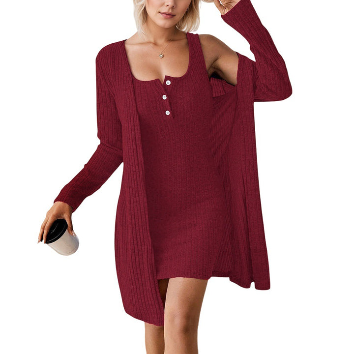 Damen lässiges Strickkleid mit offenem Cardigan Drune