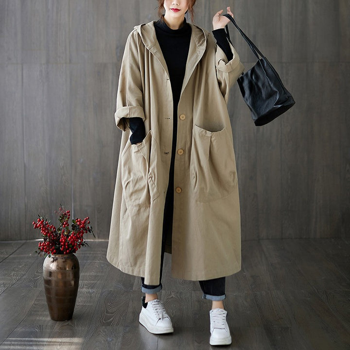 Damen Oversized Kapuzenmantel mit praktischen Taschen Drune
