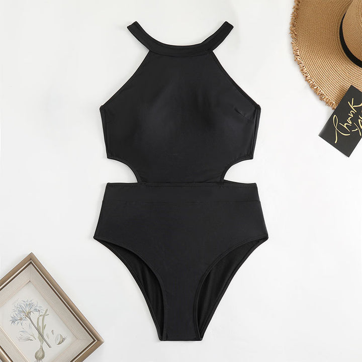Damen Einteiler Badeanzug mit hohem Kragen und seitlichem Cut-Out Drune