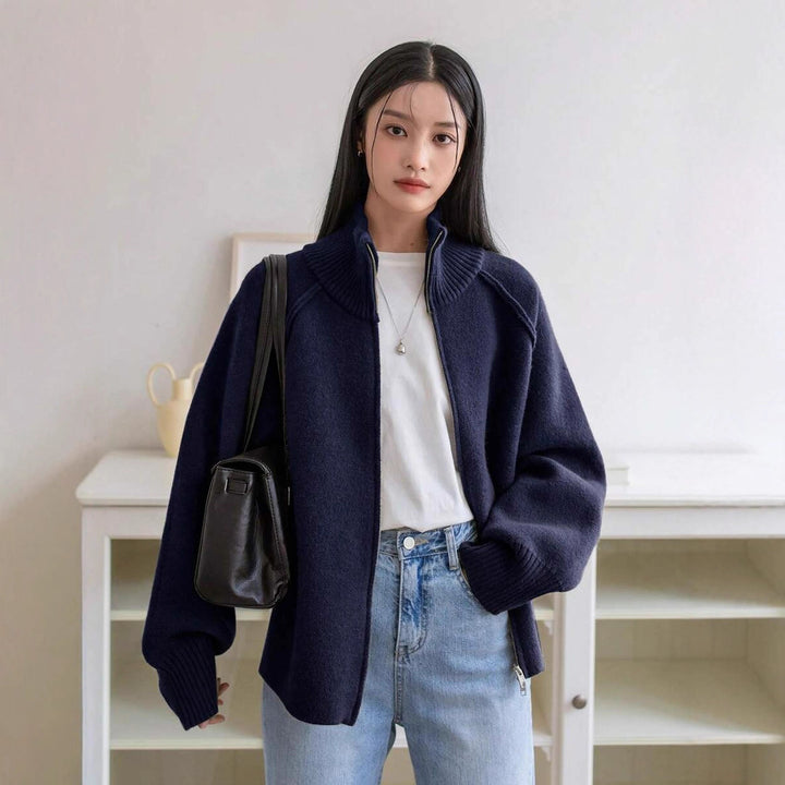 Damen Urbaner Strickjacke mit hohem Kragen und Reißverschluss Drune