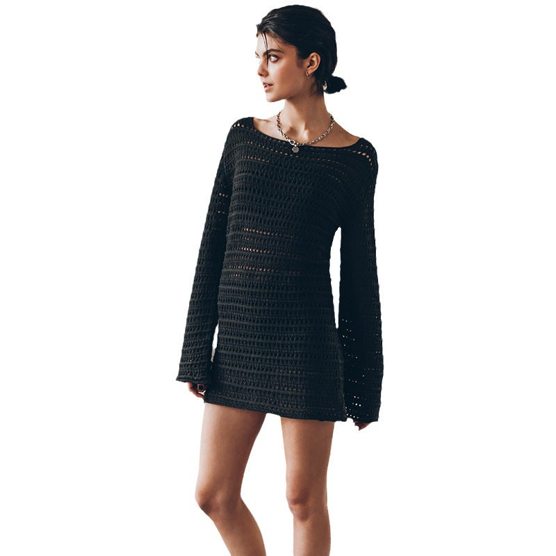 Damen gehäkeltes Minikleid mit langen Ärmeln Drune