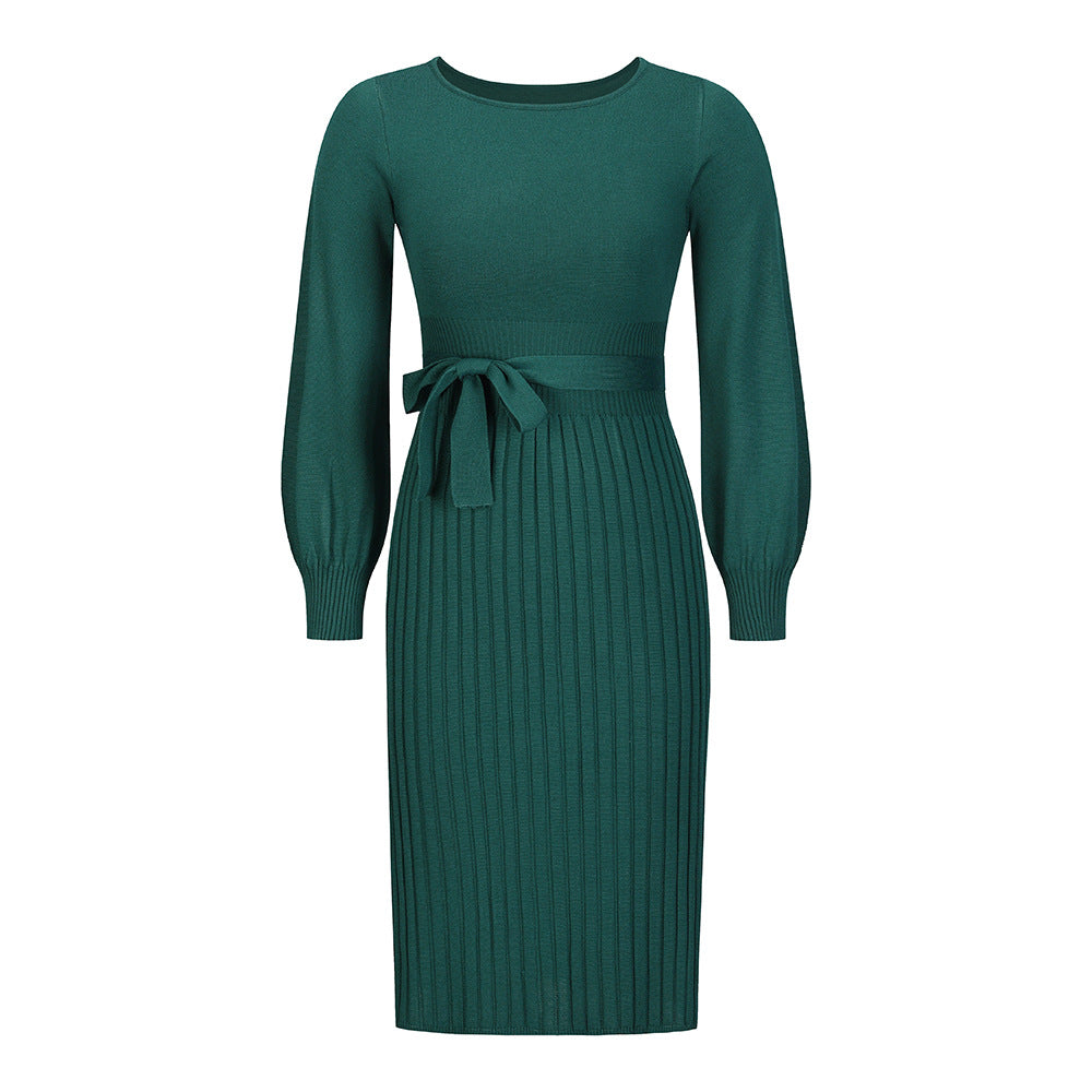 Damen Strickkleid mit taillierbarem Gürtel und langen Ärmeln Drune