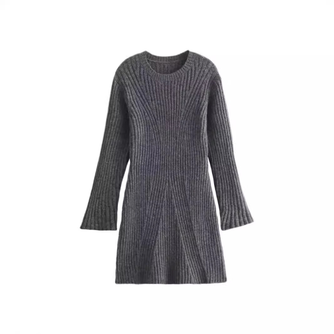 Damen Strickkleid mit modischem Rippenmuster und weit ausgestellten Ärmeln Drune