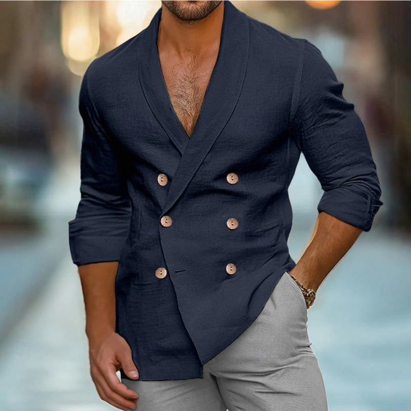 Herren eleganter Leinenblazer im doppelten Knotendesign Drune
