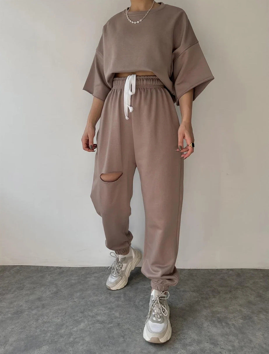 Damen kuscheliges und lässiges Lounge-Set mit weit geschnittenem Oberteil und Jogginghose Drune