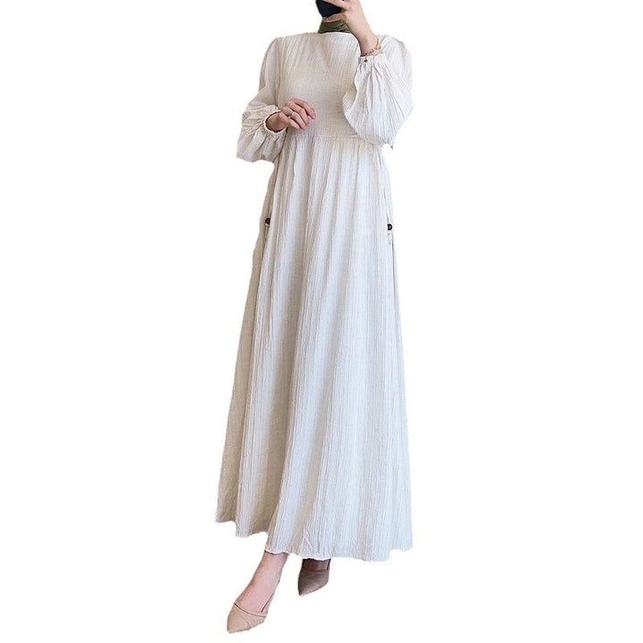 Damen Maxikleid mit strukturiertem Design und Puffärmeln Drune