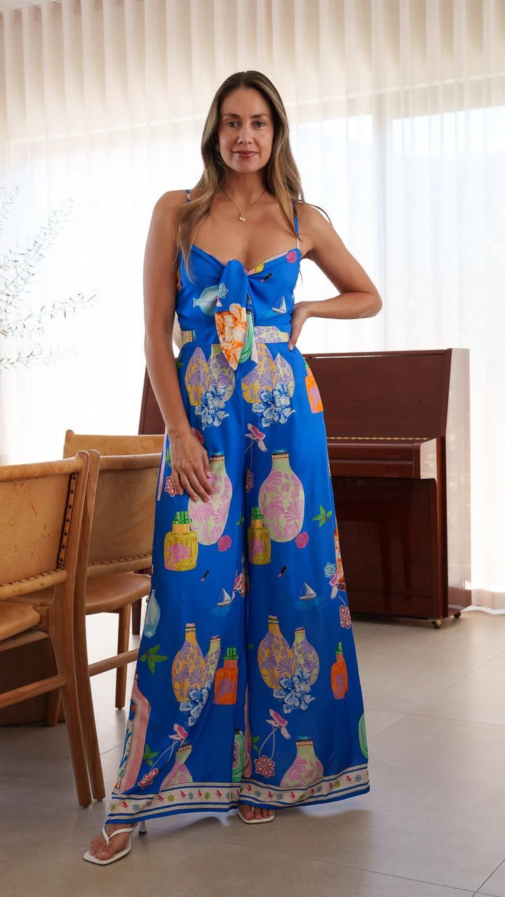 Damen langes Sommerkleid mit verspieltem Dekolleté und buntem Muster Drune
