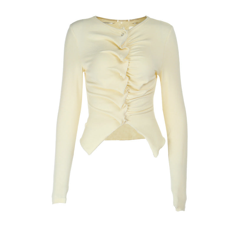 Damen Longsleeve Bluse mit dekorativen Rüschendetails und taillierter Passform Drune