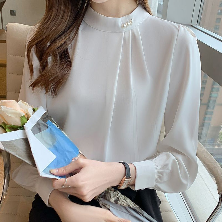 Damen elegante Bluse mit Rüschendetails und schickem Kragen Drune