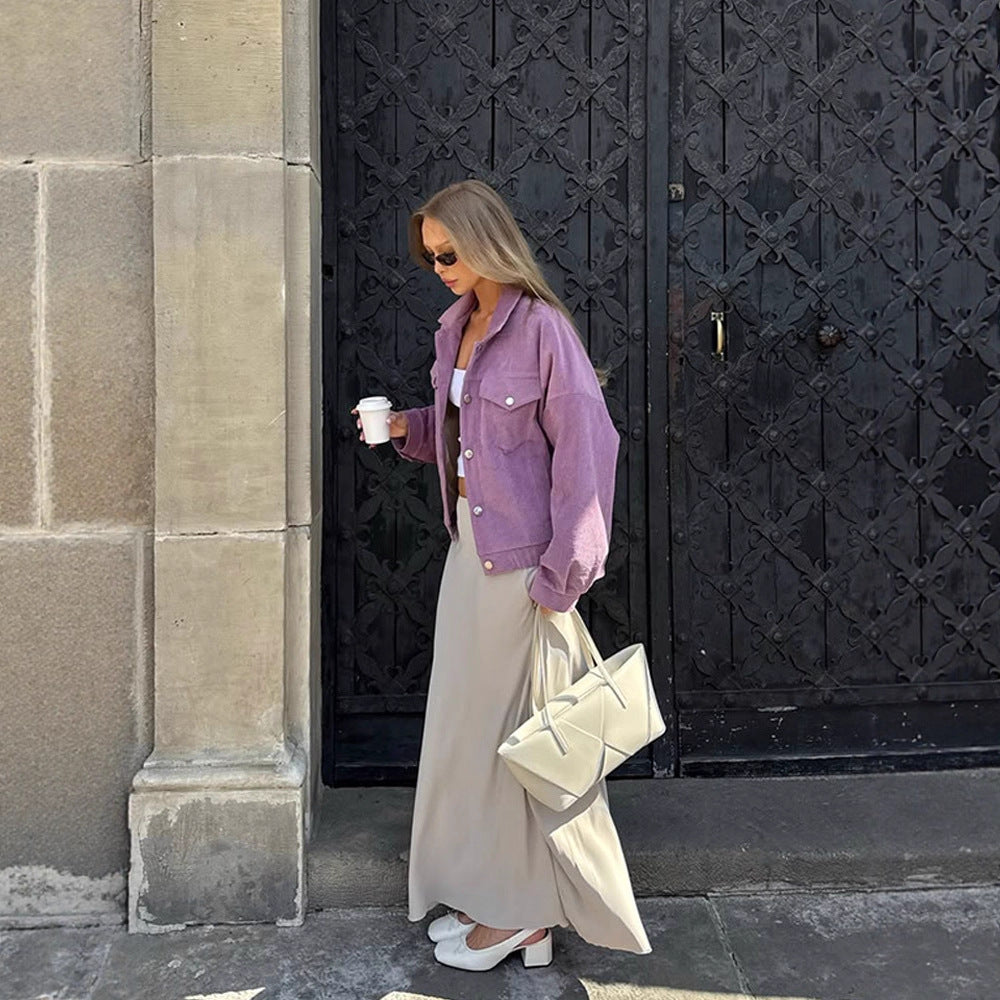 Damen Oversized Cordjacke mit praktischen Taschen und dezentem Streifenmuster Drune