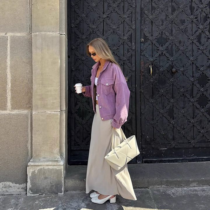 Damen Oversized Cordjacke mit praktischen Taschen und dezentem Streifenmuster Drune