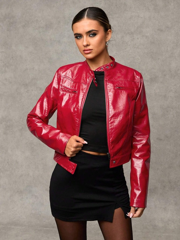 Damen Kurze Kunstlederjacke mit asymmetrischem Schnitt Drune