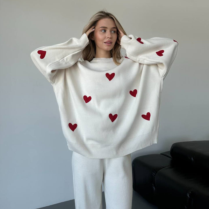 Damen Oversized Pullover mit Herzmotiv Drune