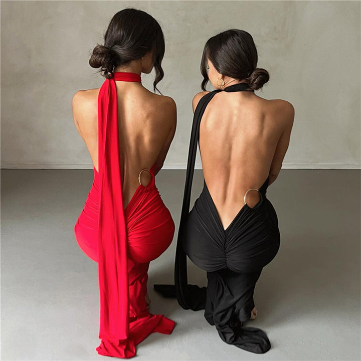 Damen Elegantes bodenlanges One-Shoulder Kleid Drune