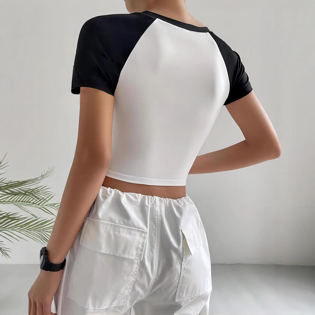 Damen Crop-T-Shirt mit modernem Raglan-Schnitt und figurbetontem Design Drune