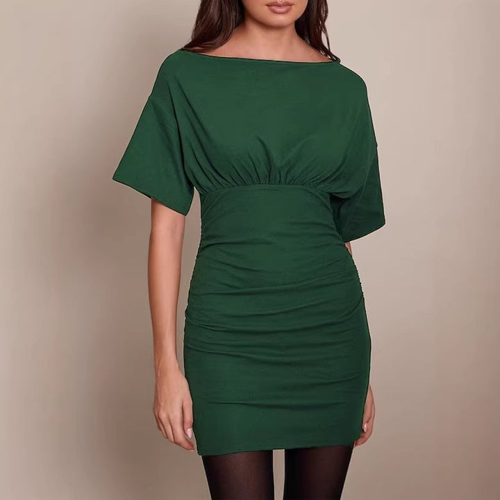 Damen figurbetontes Wickelkleid mit Raffungen und weiten Ärmeln Drune