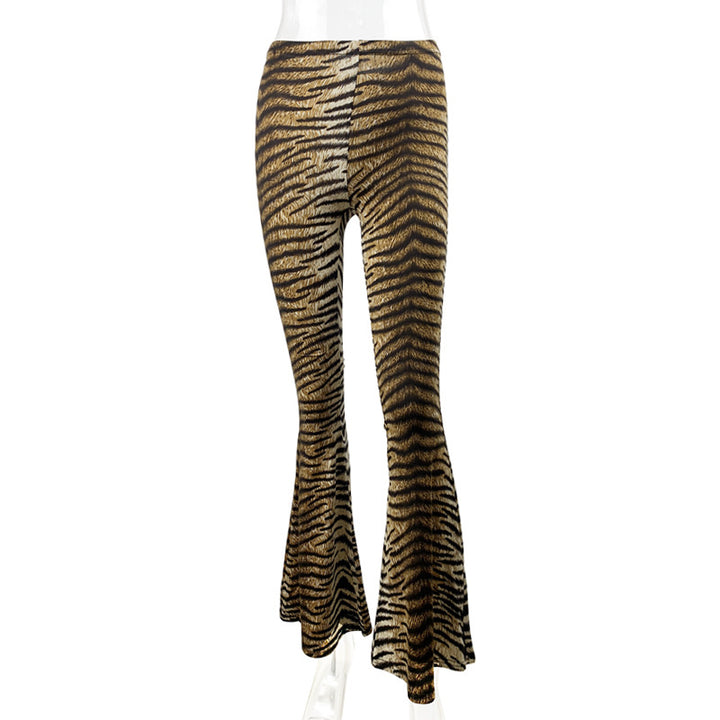 Damen Flared Leggings im animalischen Tigerstrick-Waschung Drune