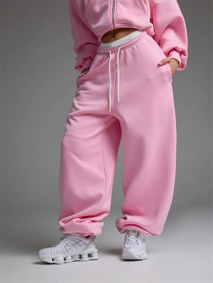 Damen trendige, weite Jogginghose mit elastischem Bund und verstellbarem Kordelzug Drune