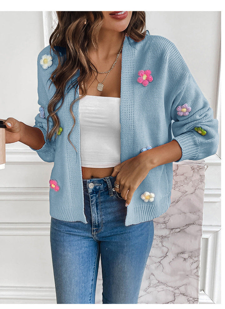 Drune | Handgehäkelter floral gestrickter Cardigan