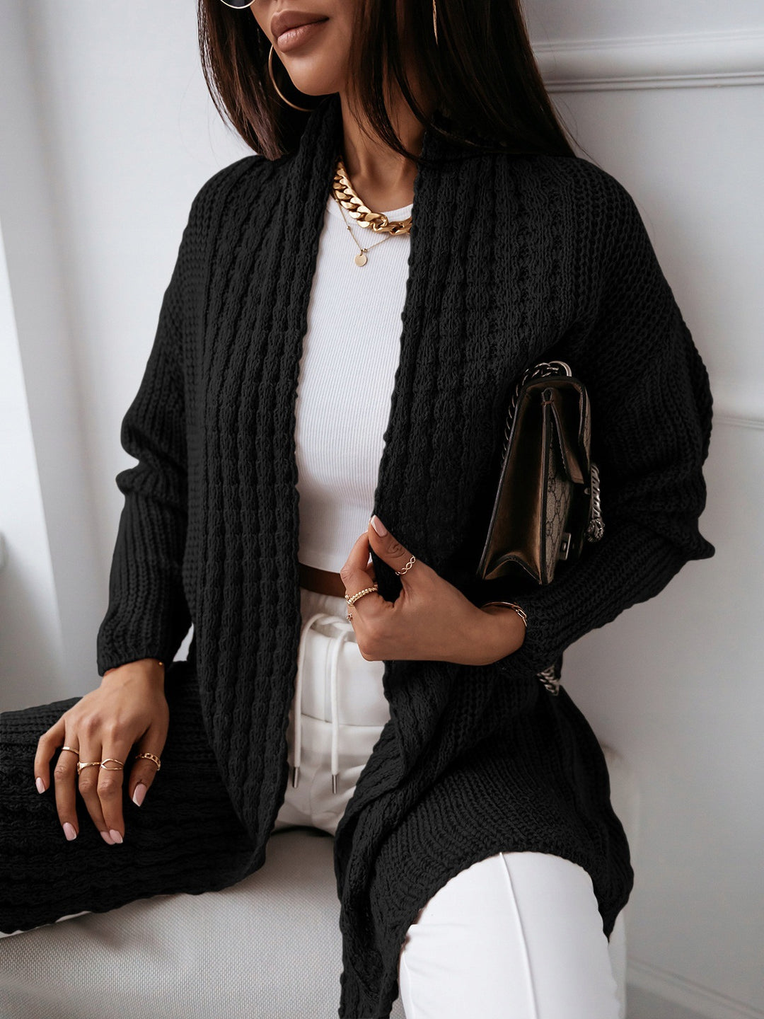 Damen Strick-Cardigan mit strukturiertem Muster und offenem Schnitt Drune