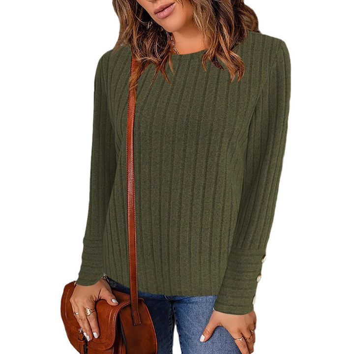 Damen modisches Strickoberteil mit Rippstruktur und eleganten Knopfdetails Drune