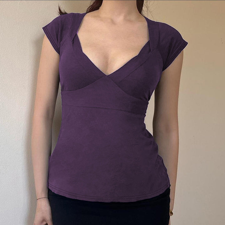 Damen modisches Wickeltop mit V-Ausschnitt und angesagtem Bindedetail Drune
