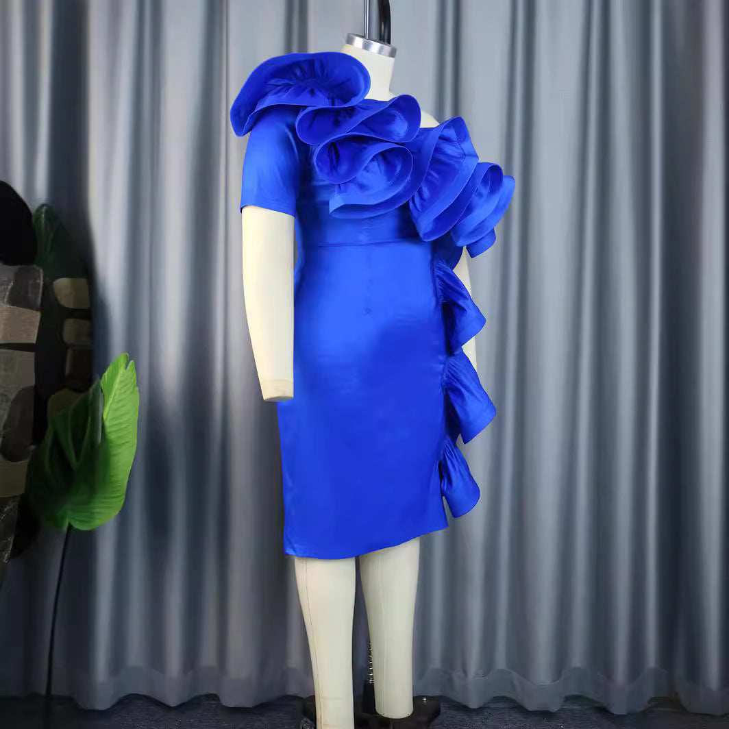 Damen elegantes Kleid mit dramatischen Rüschendetails Drune