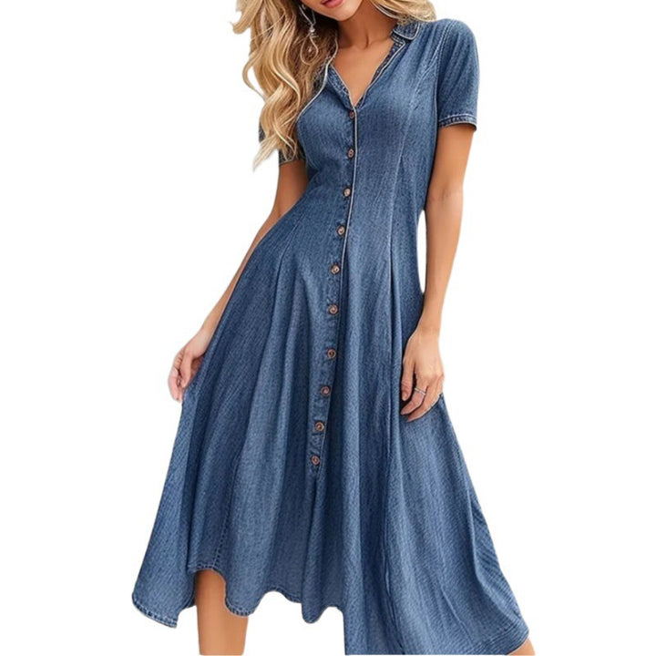 Femme Knopf-Down Denim Midi Kleid Drune