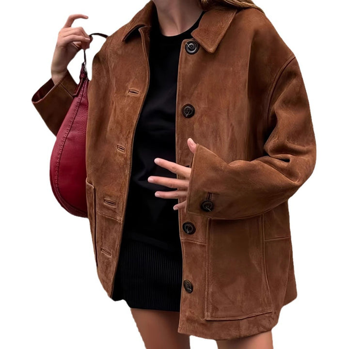 Damen lässige Wildlederjacke mit strukturiertem Design Drune