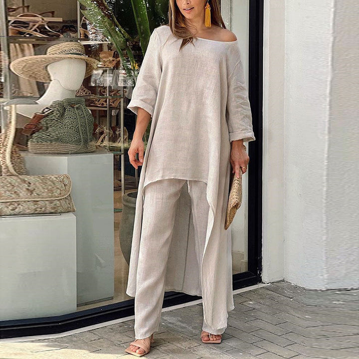 Damen lässiges Oberteil mit asymmetrischem Schnitt und eleganter Langarmoptik Drune