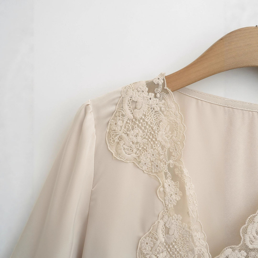 Damen elegante Bluse mit Spitzenakzenten Drune