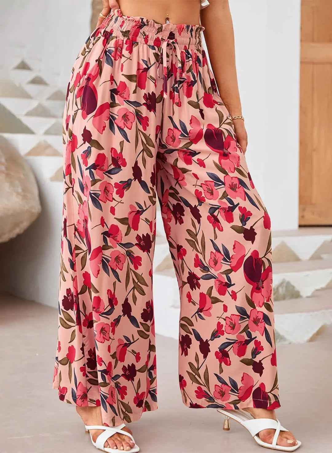 Damen weite Palazzo-Hose mit elastischem Bund und floralem Muster Drune