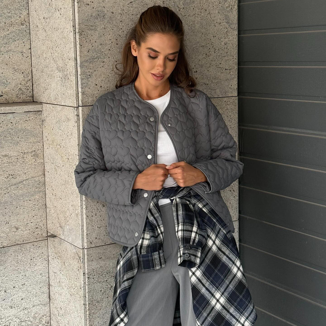 Damen gesteppte Freizeitjacke mit Knopfverschluss und modernen Details Drune