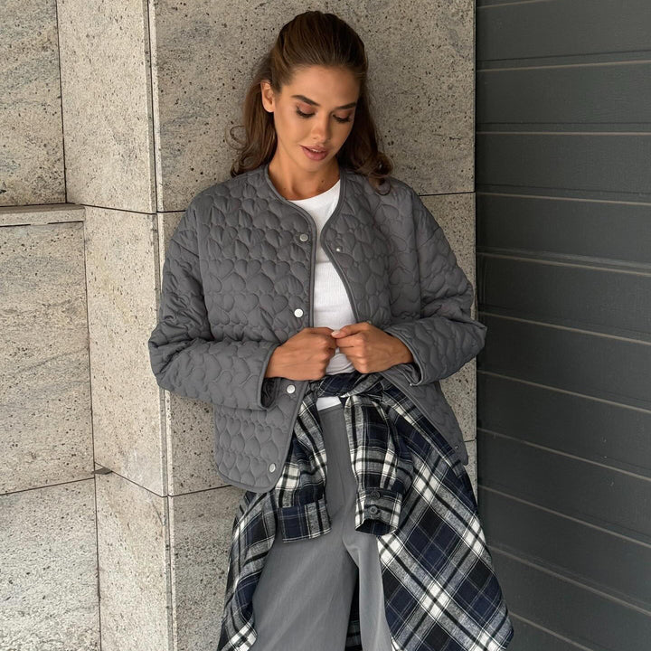 Damen gesteppte Freizeitjacke mit Knopfverschluss und modernen Details Drune