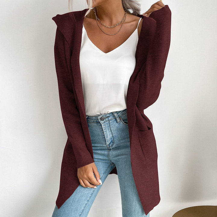 Damen lässiger Strickcardigan mit hohem Kragen und offenen Front Drune