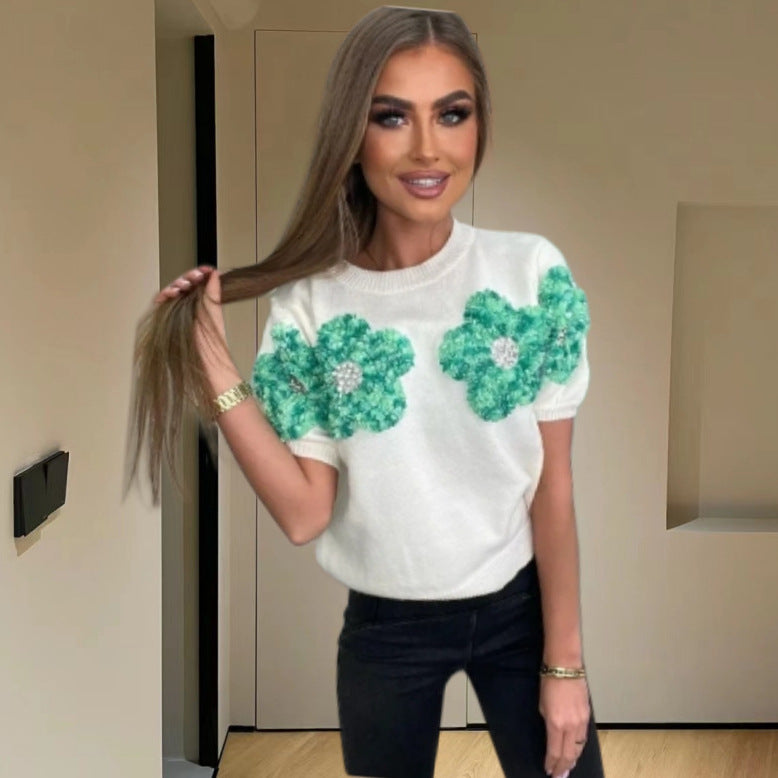 Damen Modischer Strickpullover mit floralen Applikationen Drune