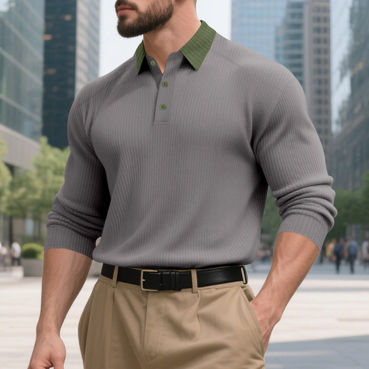Herren lässiges Langarm-T-Shirt mit strukturiertem Stoff und modischem Kragen Drune