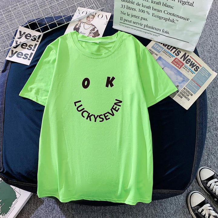 Damen modisches T-Shirt mit lässigem Smiley-Print und hochwertiger Baumwollqualität Drune