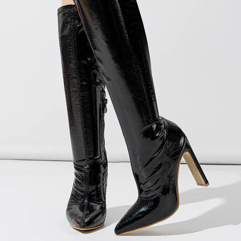 Damen Overknee Stiefel mit elegantem Glanz und raffiniertem Reißverschluss Drune