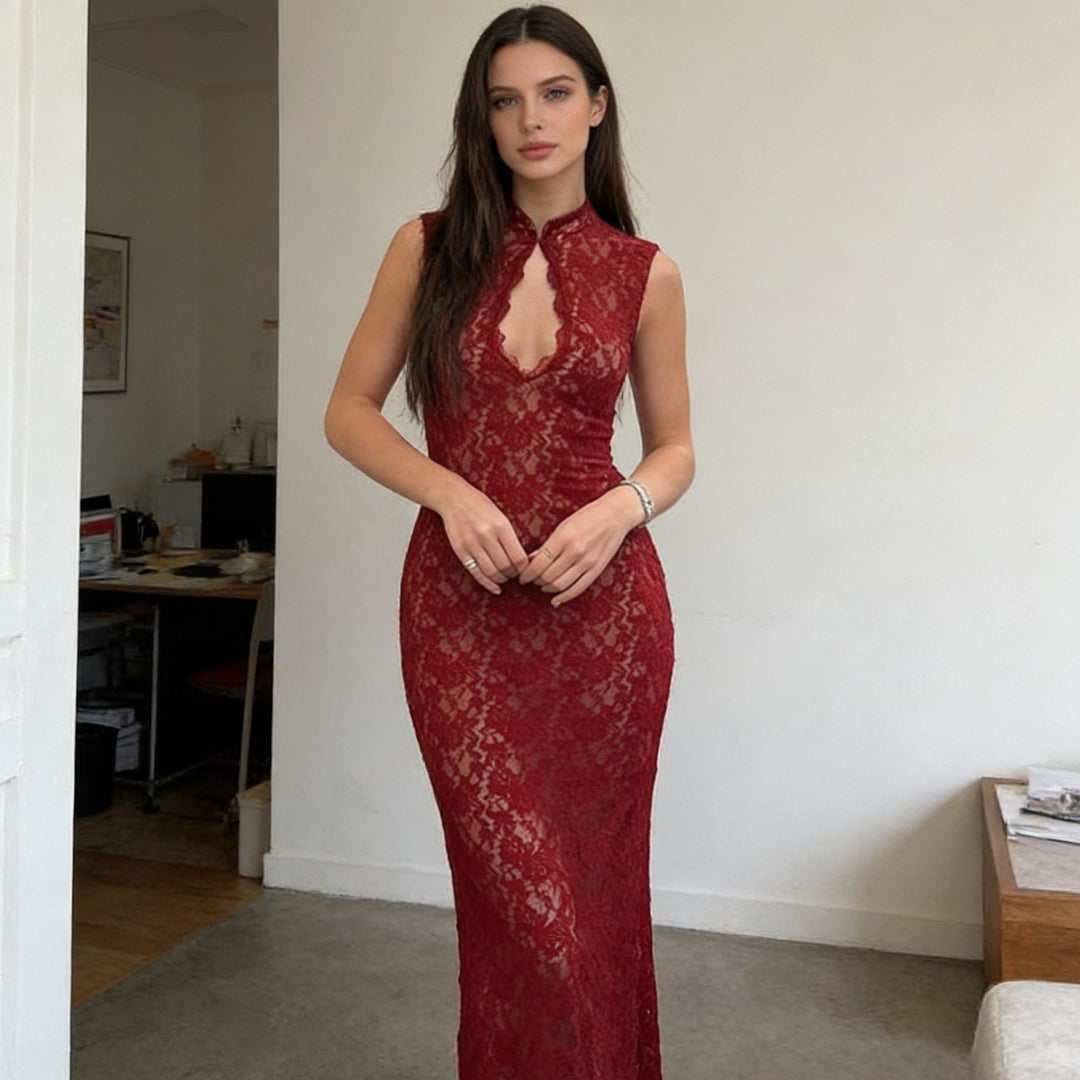 Damen Abendkleid mit Spitzenapplikation Drune