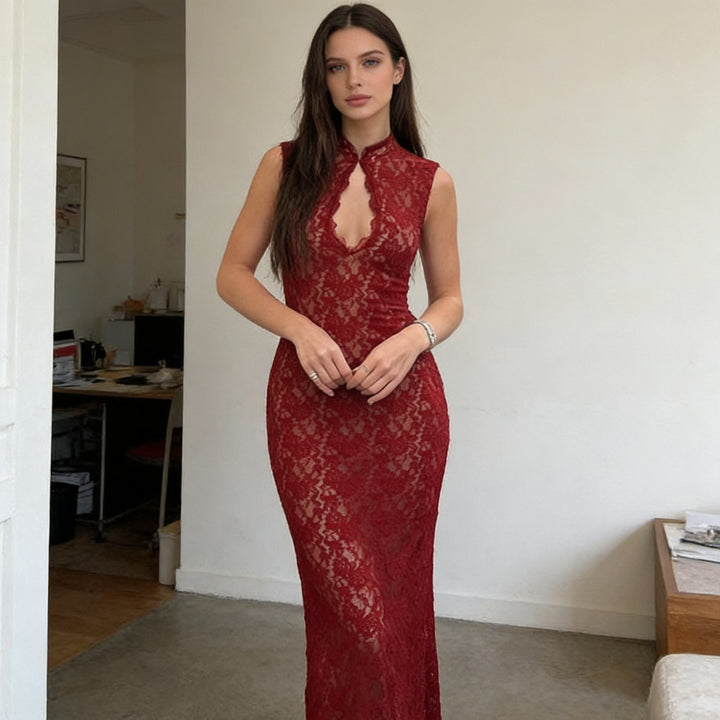 Damen Abendkleid mit Spitzenapplikation Drune