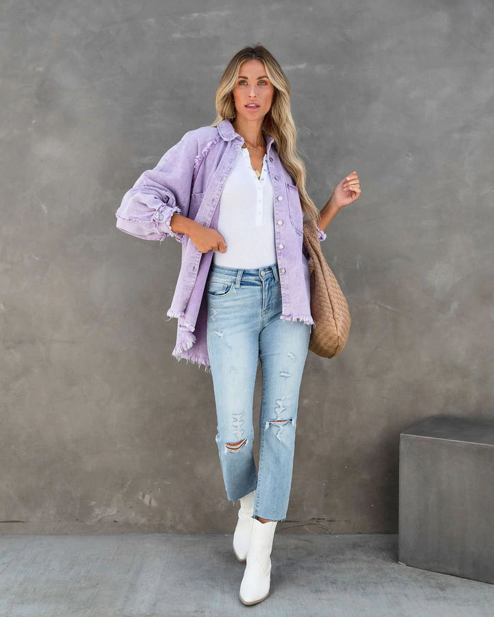 Damen Oversized Denim-Hemd mit Fransen Drune