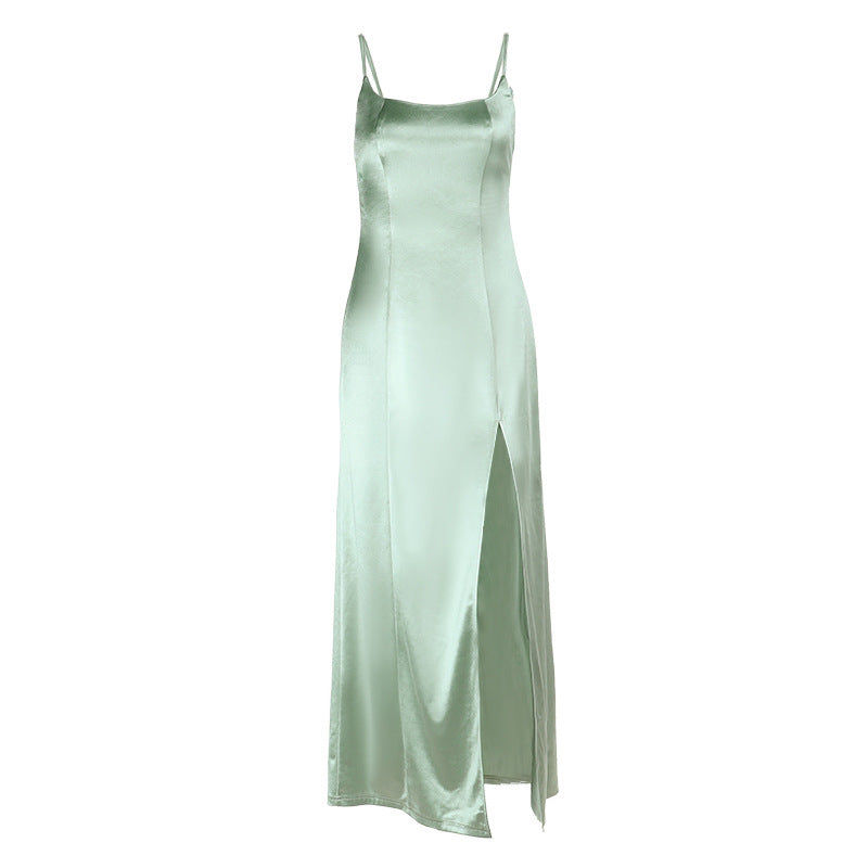 Damen Figurschmeichelndes Maxikleid mit seitlichem Schlitz und Spaghettiträgern Drune