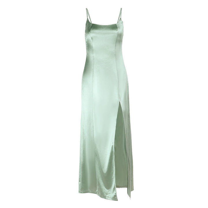 Damen Figurschmeichelndes Maxikleid mit seitlichem Schlitz und Spaghettiträgern Drune