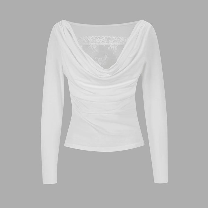 Damen Langarmbluse mit asymmetrischem Ausschnitt und eleganter Drapierung Drune