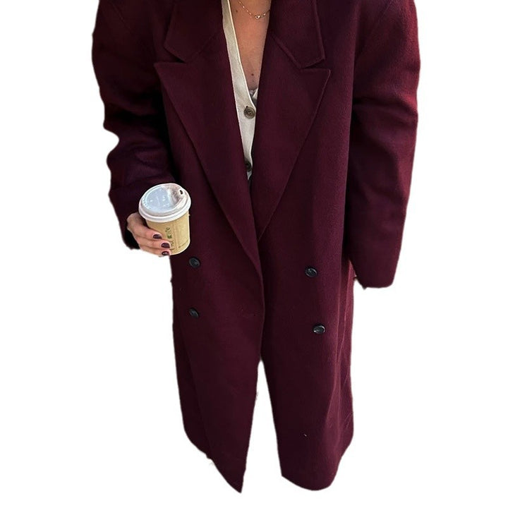 Damen Eleganter Wollmantel mit doppelt geknöpftem Design Drune