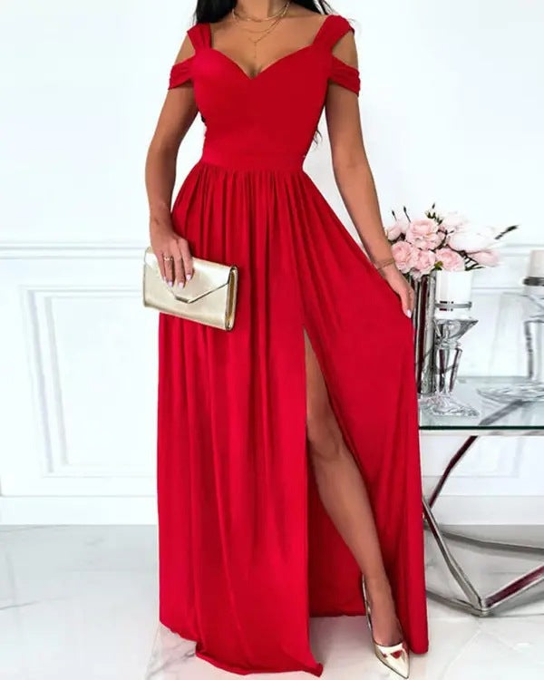 Damen Maxikleid mit Schulterträgern und elegantem Schlitz Drune